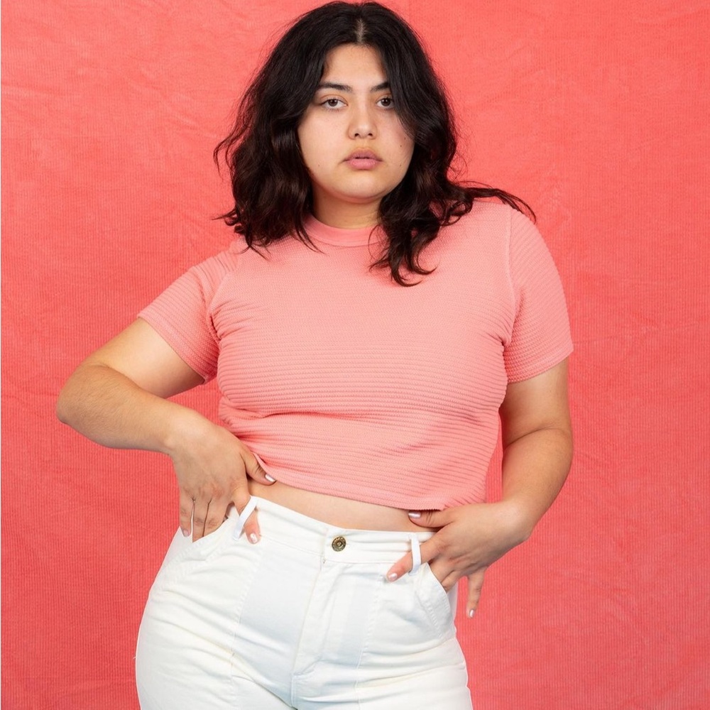 Pink Bug Bud Press Crop Waffle Knit